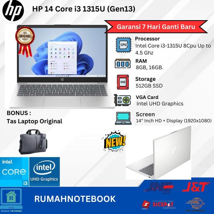 New | Promo Laptop Baru Hp 14 Ep Intel Core I3 Gen 13/1315U Ssd 512