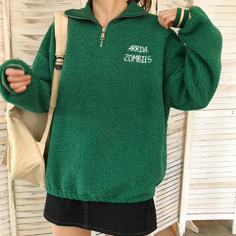 JNH KJA-24 jaket luaran wanita import korea jepang wol bulu tebal winter big size hijau zombie TERLA