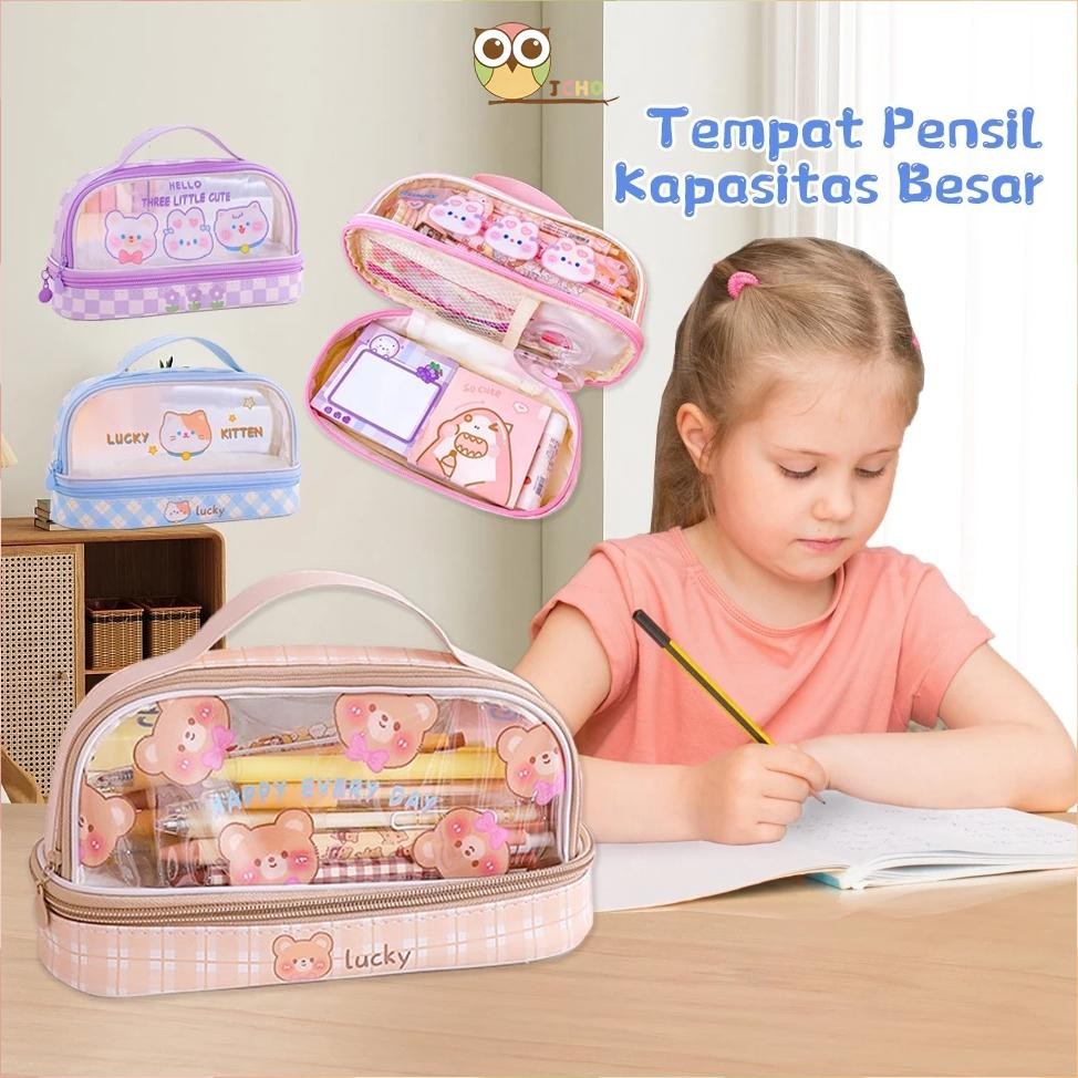

Original Jcho Tempat Pensil Transparan Kotak Pensil Anak Tas Pensil Zipper Motif Lucu Alat Tulis Gratis Ongkir