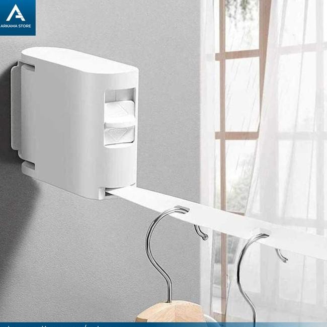 Jemuran Baju Lipat Tempel Dinding Praktis Gantungan Baju Tali Gulung