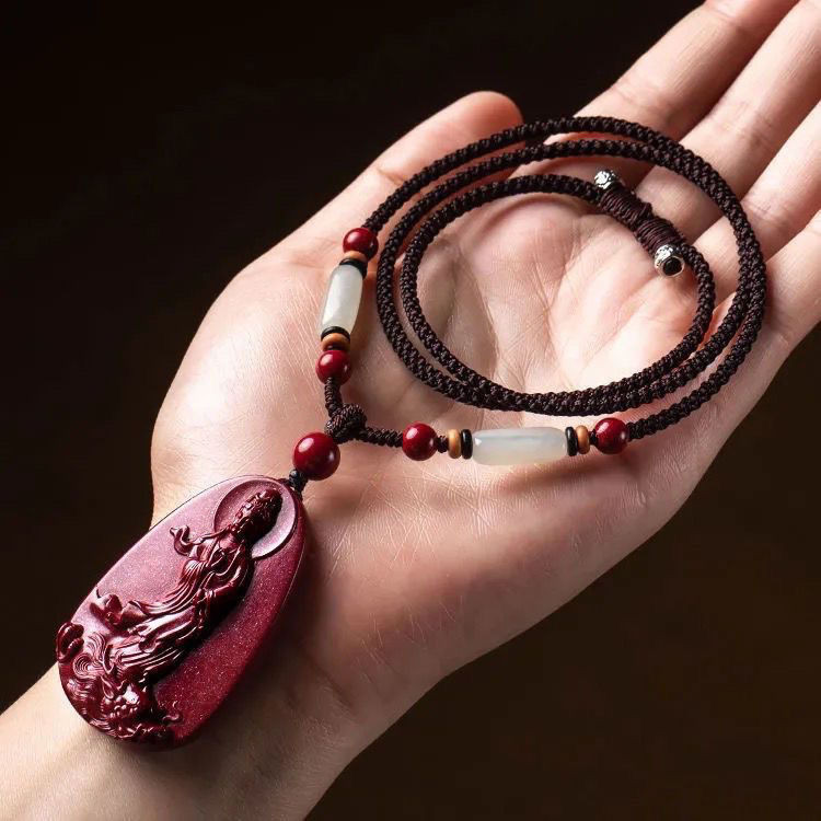 Pure Natural Cinnabar Dragon Avalokitesvara Pendant Pendant
