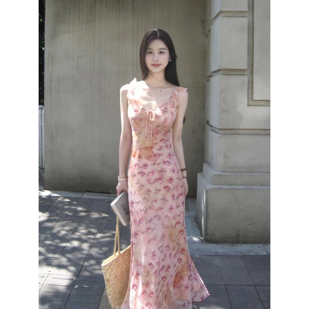 [SENYOUMAI] dress korean style Gaun Bermotif Bunga Gaun Gaya Lembut Wanita Lucu