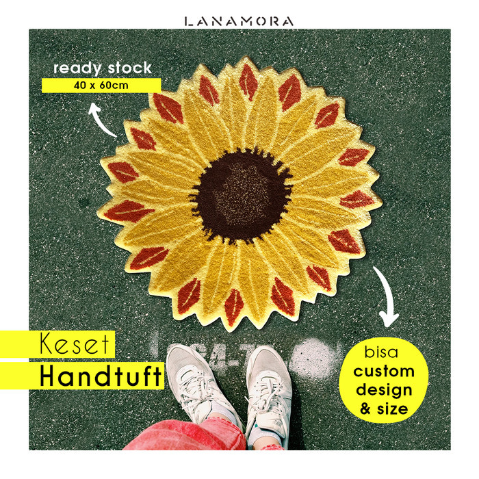 Keset Kaki Handtuft Bunga Matahari Sun Flower Unik Lucu 40x60 cm