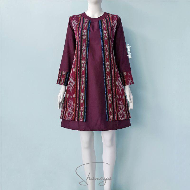 Baju Batik Wanita Shanaya Tunik Batik Tenun Kombinasi Toyobo Tenun Original Batik Kerja Baju Batik