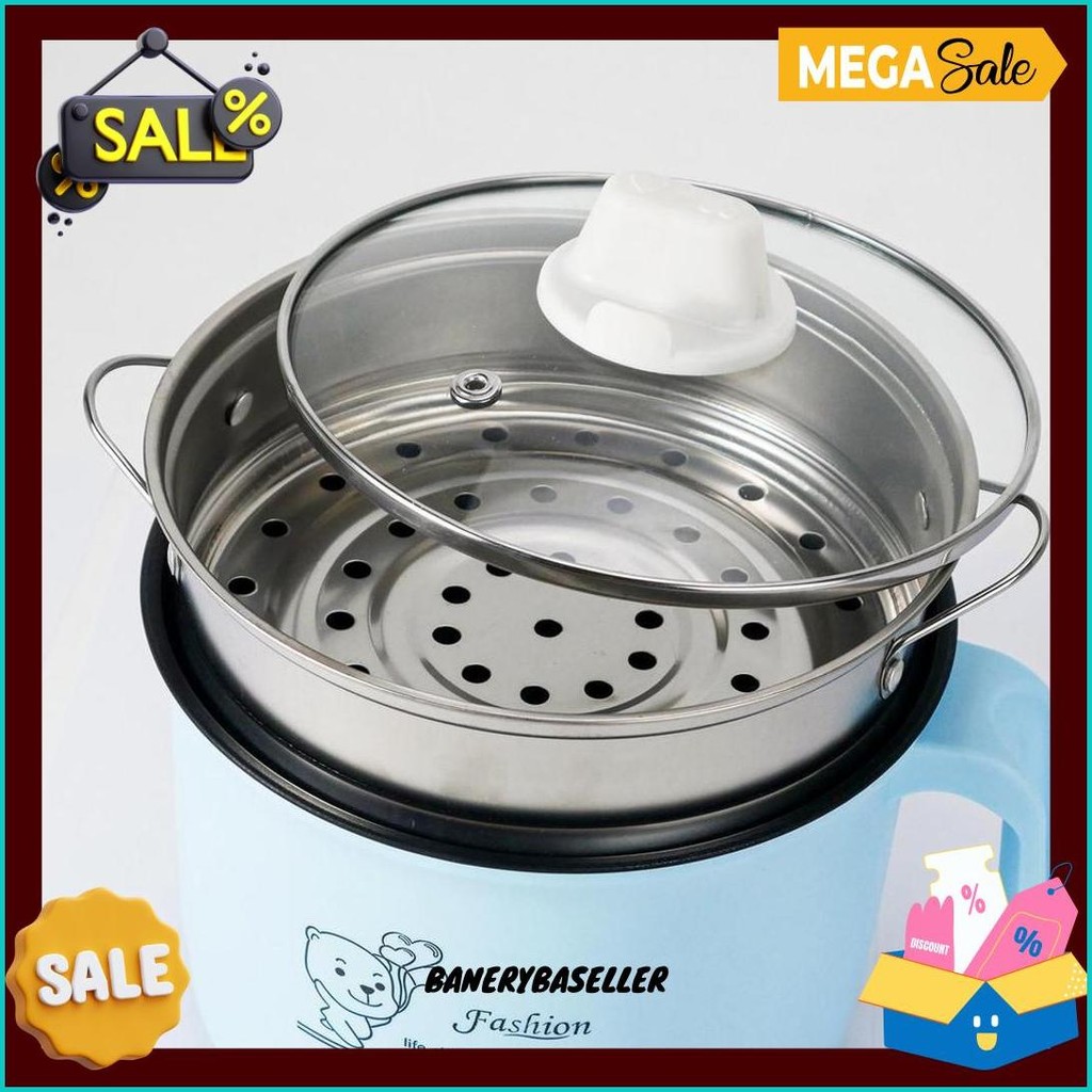 Panci Listrik Kukusan Stainless Stell Multi Fungsi Beruang/Kompor Elektrik Serbaguna Pemanggang Fry 