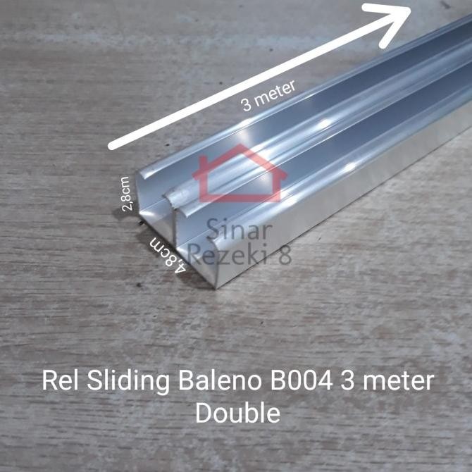 Set Rel Sliding B004 Double 3 Mtr + Roda / Pintu Lemari Gantung Geser