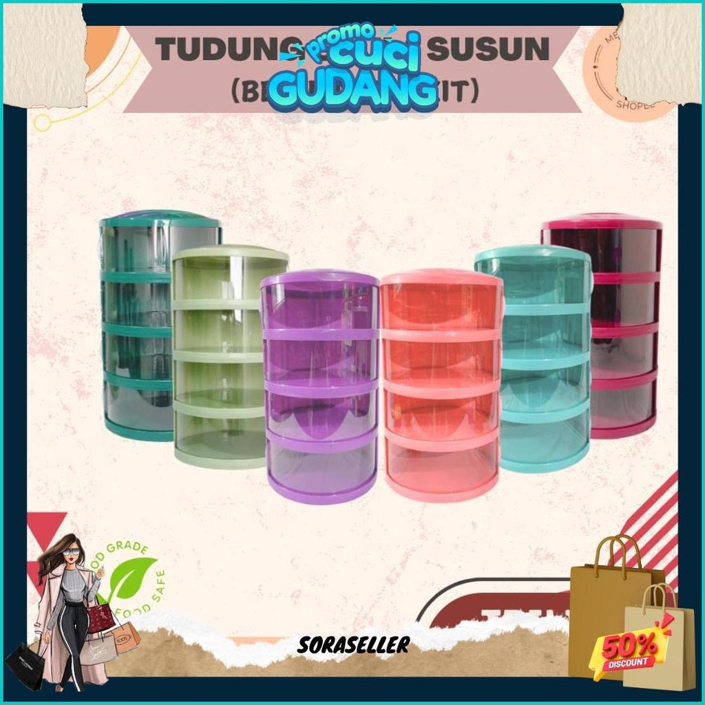Tudung Saji Fit 4 Susun Trilins Lebih Tebal Food Grade Cover Multilayer Tempat Penyimpanan Makanan 4