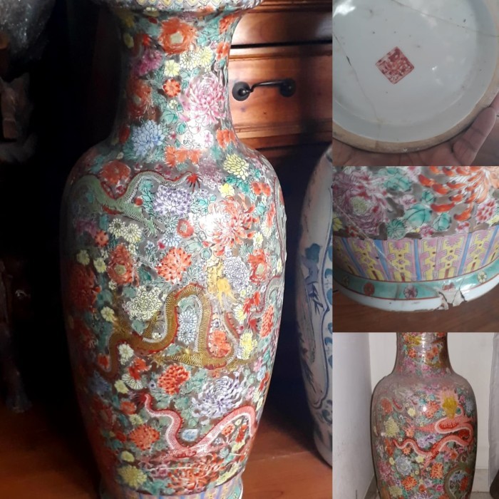 GUCI KERAMIK CHINA ANTIK MOTIF NAGA MERAH