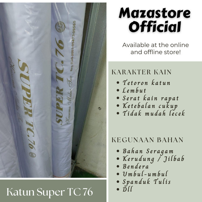 [ Harga 1 Roll ] Kain Katun SUPER TC 76 Klualitas Premium