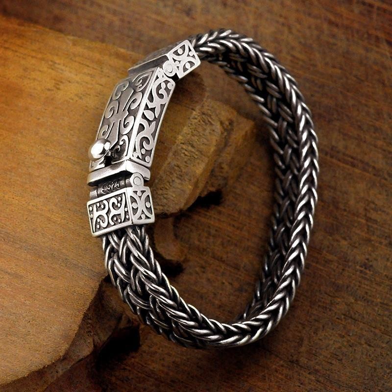 S925Gelang Tenun Tangan Perak Sterling Pria, Gelang Perak Thailand