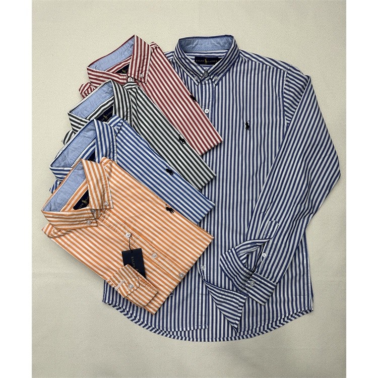 MJEY❤❤[SIAP & TERSEDIA]❤❤Ralp- Lauren musim semi dan musim panas pria kemeja bergaris Paul lengan pa