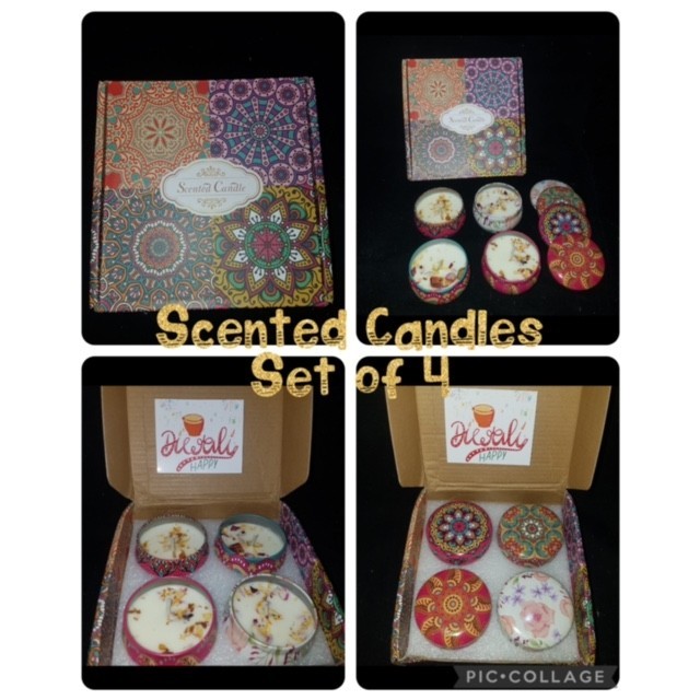 Silahkan Order] Scented Candle Gift Box Contains 4 Floral Tin Scented Candles Diwali