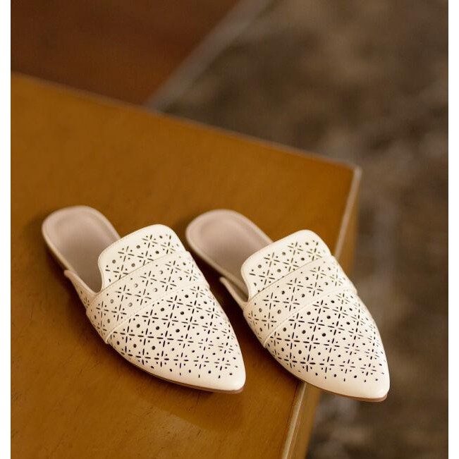 NCY SHOES SEPATU WANITA RACHEL MULES WARNA PUTIH SEPATU SLIP ON SNEAKERS SELOP LOAFERS SHOES KANTOR 