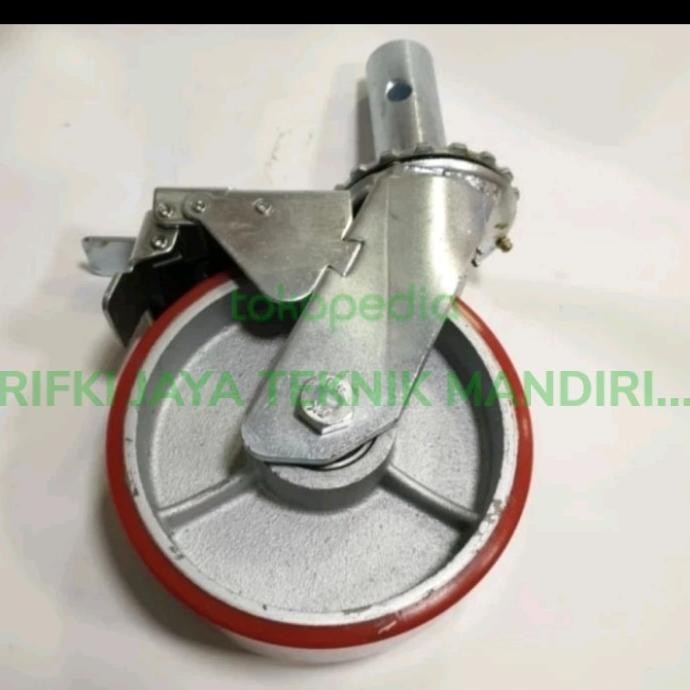 Roda scaffolding / Steger PU merah Besi cor Heavy duty 6" inch Taiwan