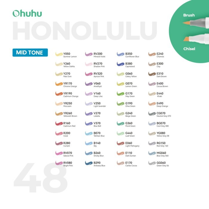 

T E R B A R U OHUHU Honolulu Mid-Tone 48 Colors Dual Tip (Brush & Chisel)