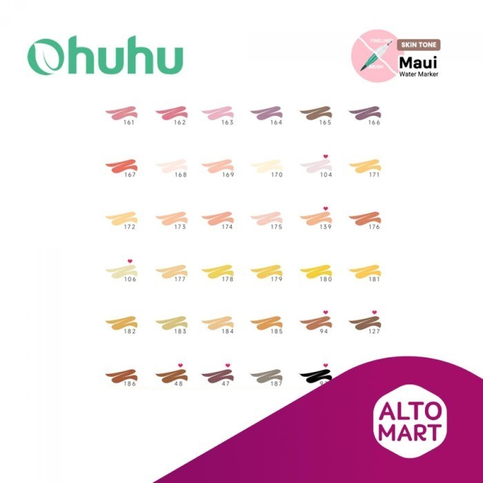 

T E R B A R U New Ohuhu Maui Skin Tone 36 Colors Pens (Brush & Fineliner)