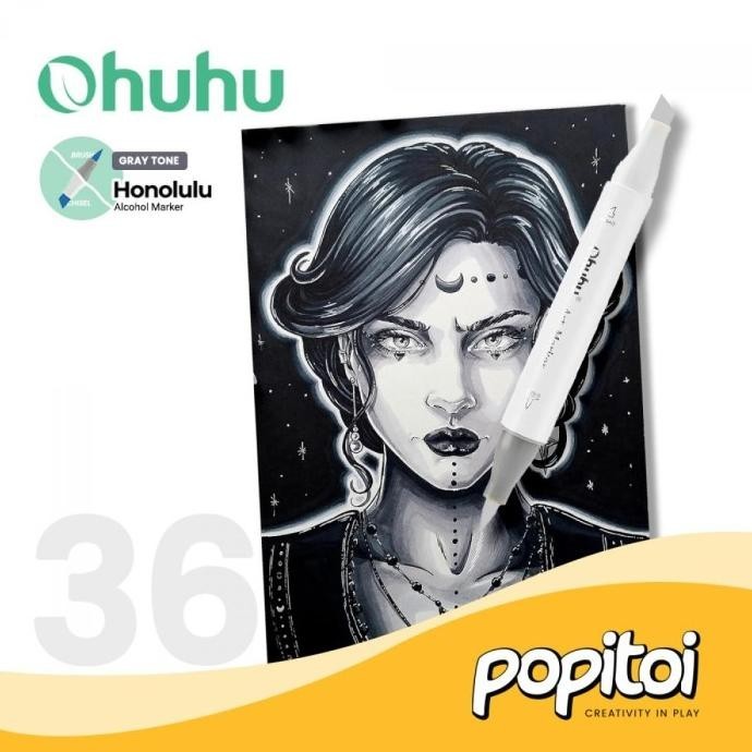 

T E R B A R U Berkualitas OHUHU Honolulu Gray Tone 36 Colors Dual Tip Brush & Chisel Art Marker