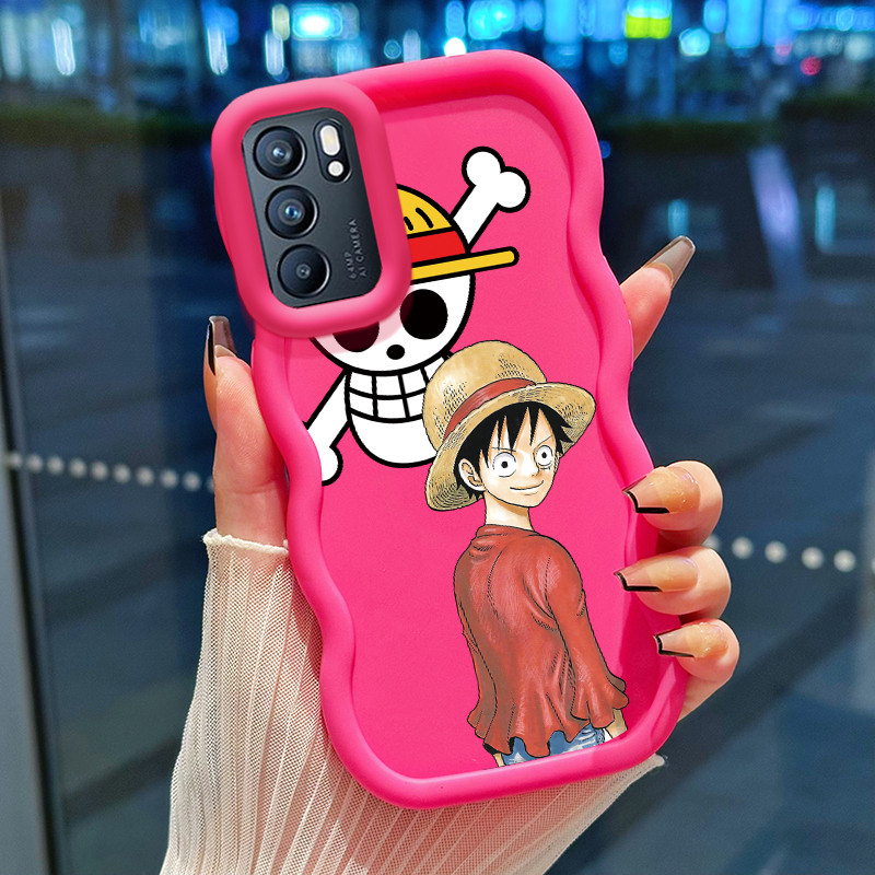 Casing Hp Untuk OPPO Reno 6 4G Case Casing One Piece Luffy Softcase HP Kesing Macaron trendi sampul 