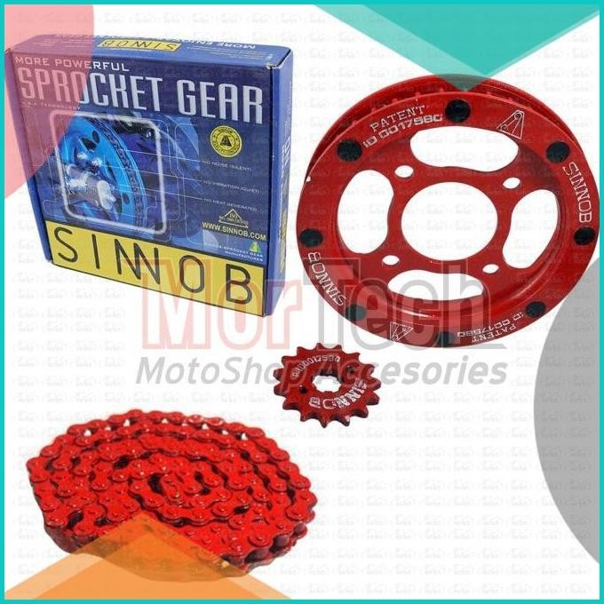 Chain Kit Gear Set Rantai Motor Sinnob CB150R New Merah 140BZ4 perkak