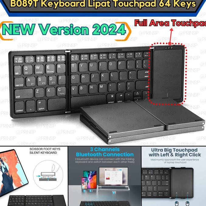 Keyboard Lipat Wireless Bluetooth, Portable Foldable Keyboard Touchpad Proses Cepat