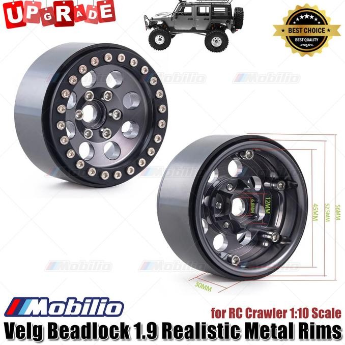 Velg Rc Metal Beadlock 1.9" Wheel Hub Rims For 1/10 Rc Crawler