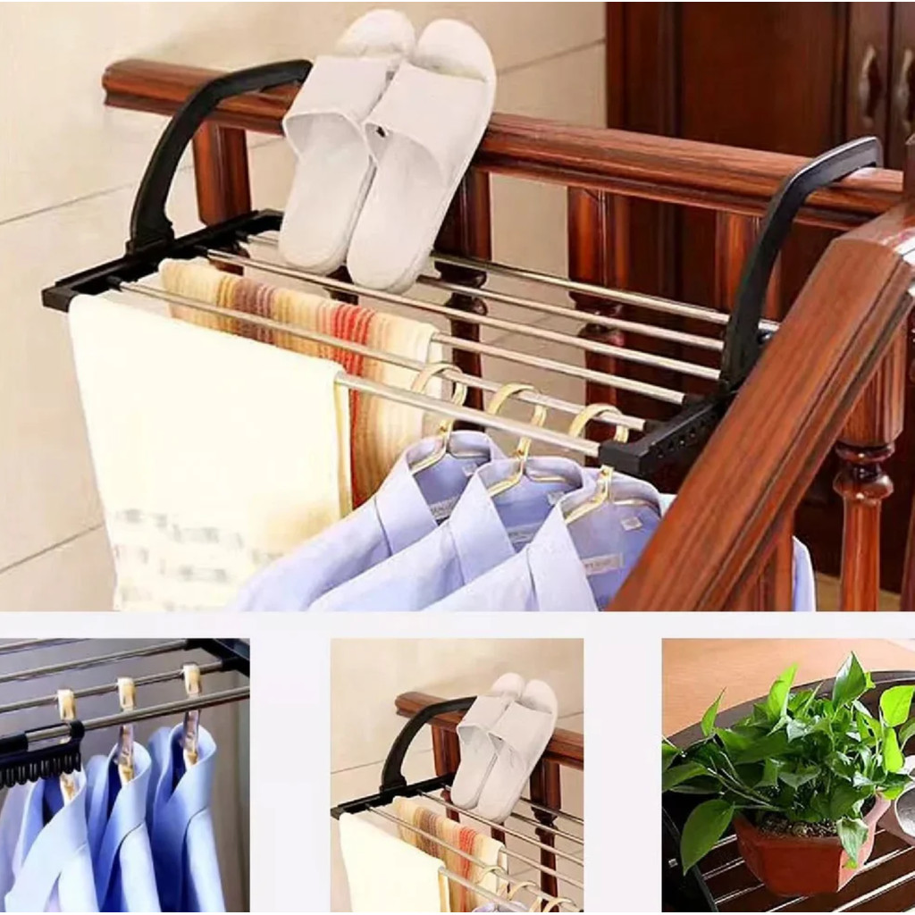 Rak Gantungan Jemuran Handuk Baju Drying Rack Stainless Steel | Black - C1775