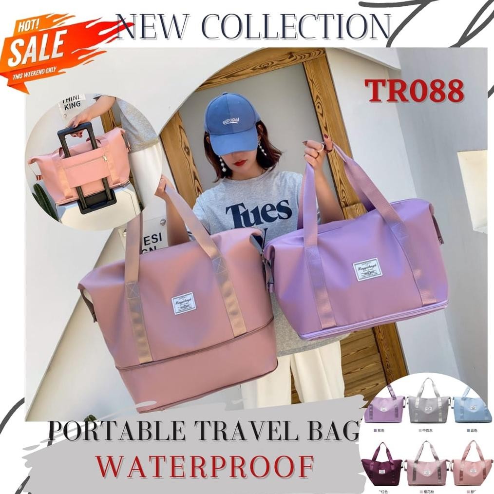 Kekinian Tr088 - Tas Travel Jumbo Jinjing Wanita Waterproof Gym Olahraga Baju Pakaian Portable Impor