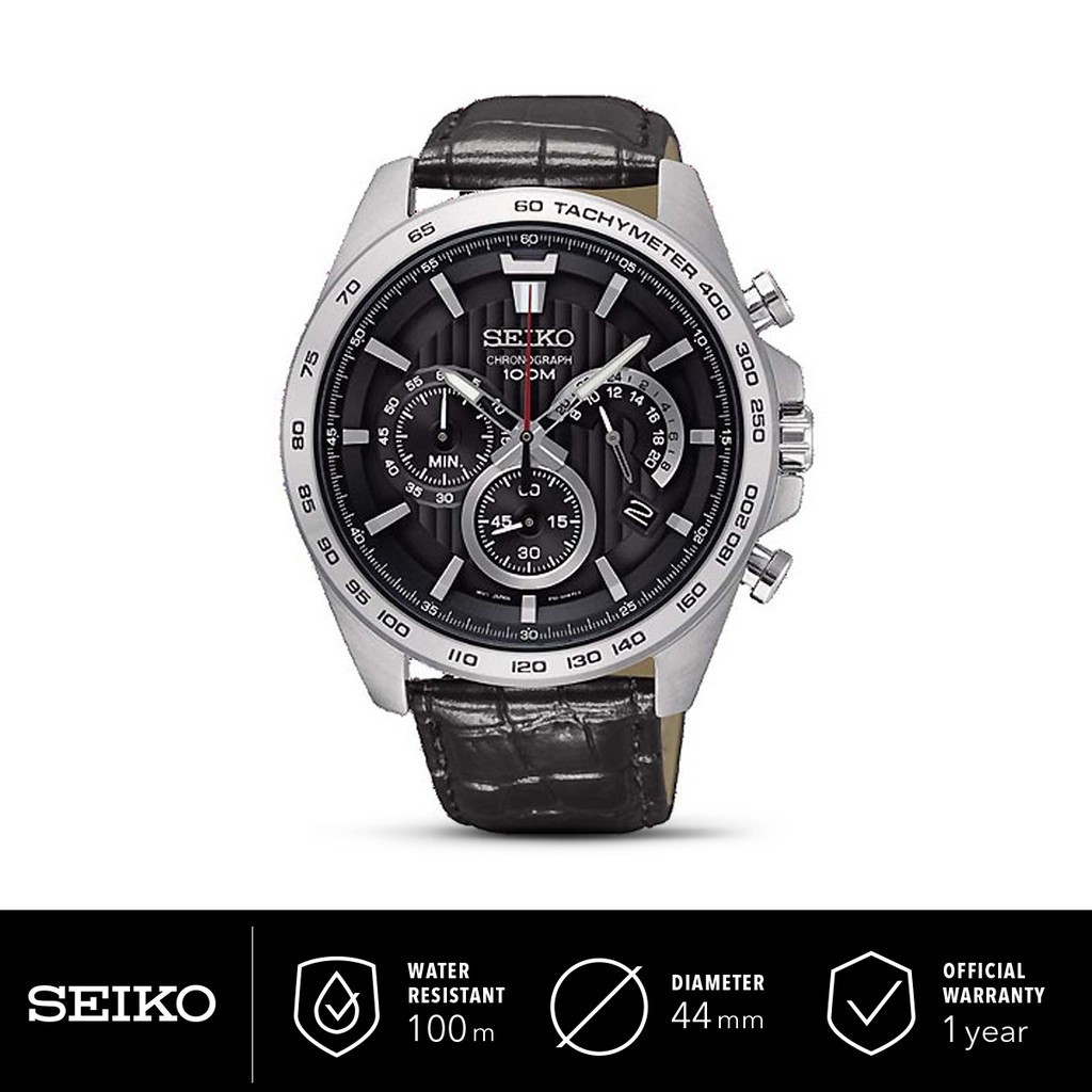 Jam Tangan Pria Seiko Chronograph Quartz Tachymeter Black Dial SSB305P1 Original