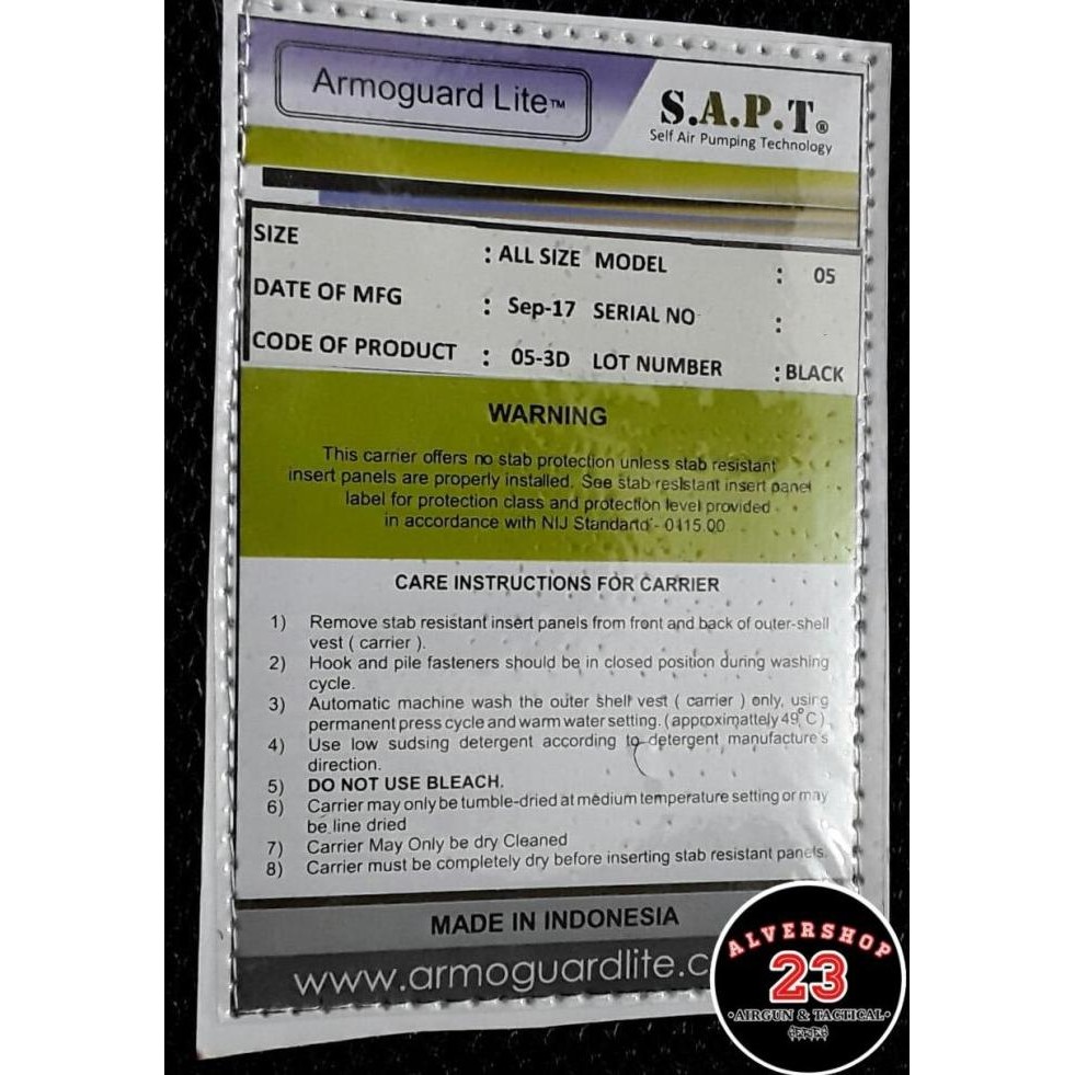Bodyvest Rompi Jatah Pembagian Polri Polisi Balistic Armoguard Lite H32S