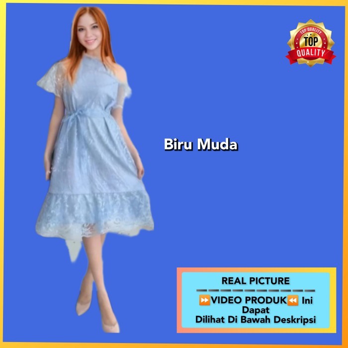 DISKON dress pesta wanita maxi brukat baju natal blus gaun party 11 biru muda