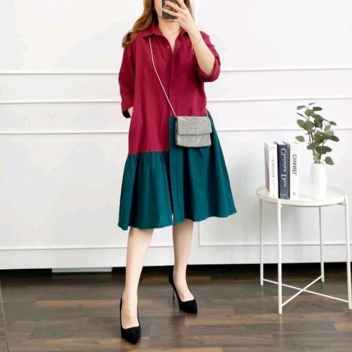 JUAL Dress katun wanita dress natal merah