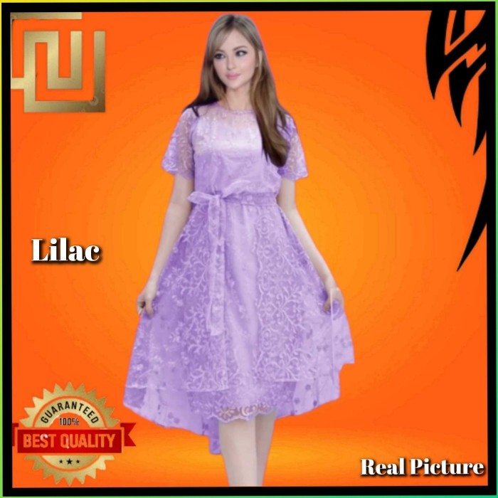BRG BARU dress pesta wanita brukat ghita baju natal kondangan maxi gaun lilac