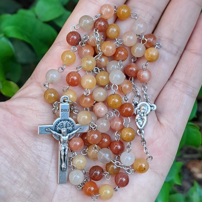 Rosario Manik Batu Alam Imperial Jade 6Mm Benda Rohani Katolik