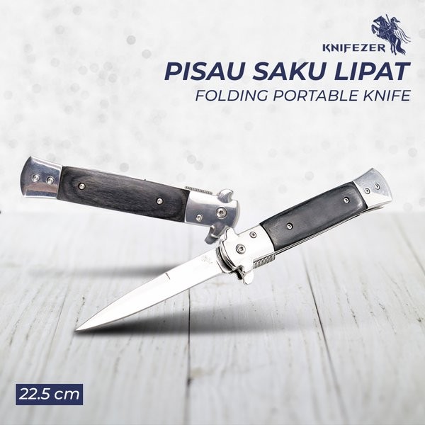 Pisau Saku Lipat Folding Portable Knife Tool Wood Grip - Knifezer S12 *