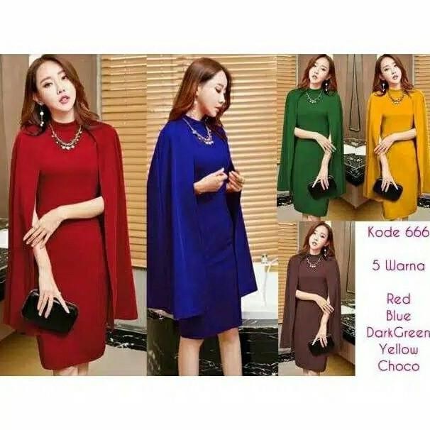 So Es Dres Pesta 666 Dress Regina Scuba Hitam Maroon Merah Biru H85S