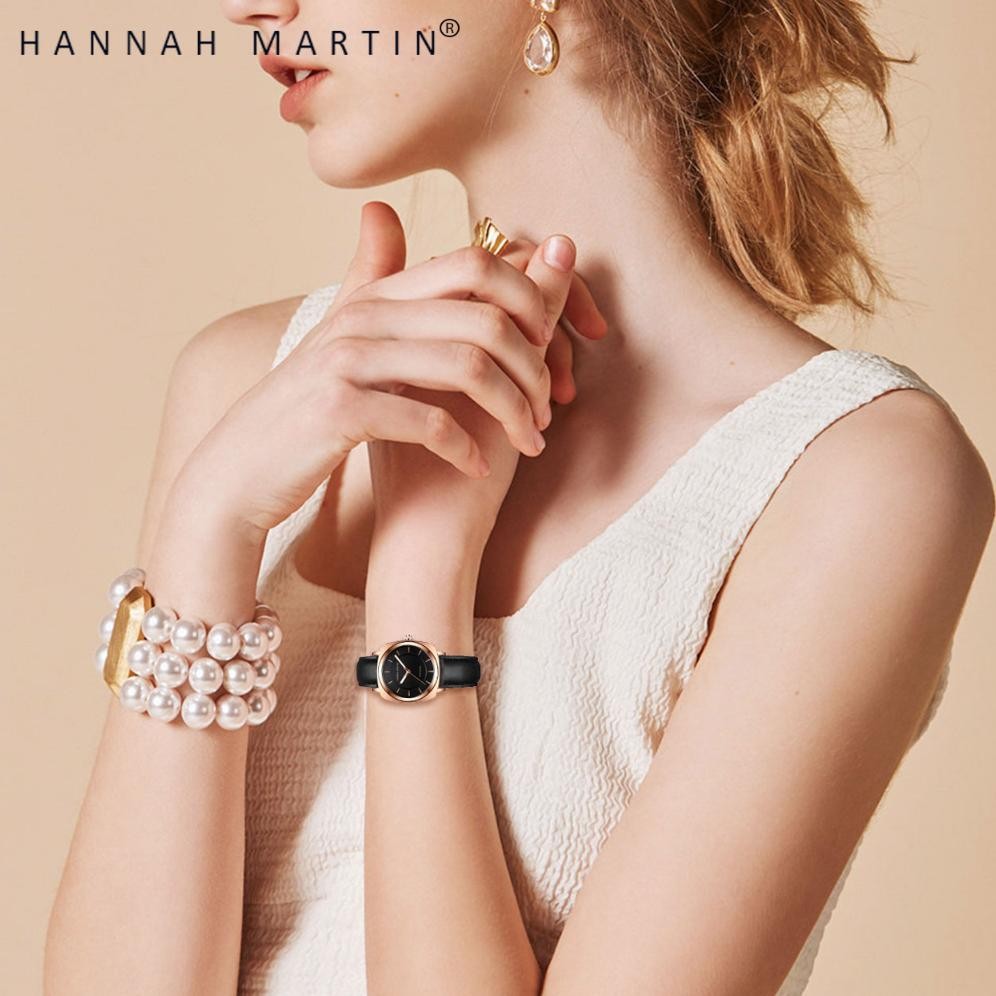 JH85 HANNAH MARTIN Jam Tangan Wanita Mode Bisnis Display Kuarsa Kulit Tahan Air Jam Tangan Cewek 106