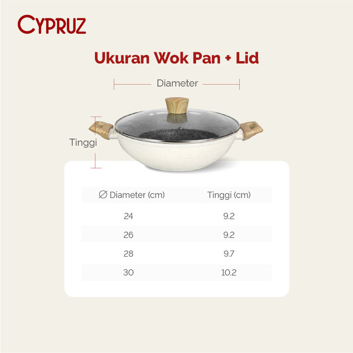 Cypruz White Granite Wok Pan / Kuali Tebal Anti Lengket + Tutup