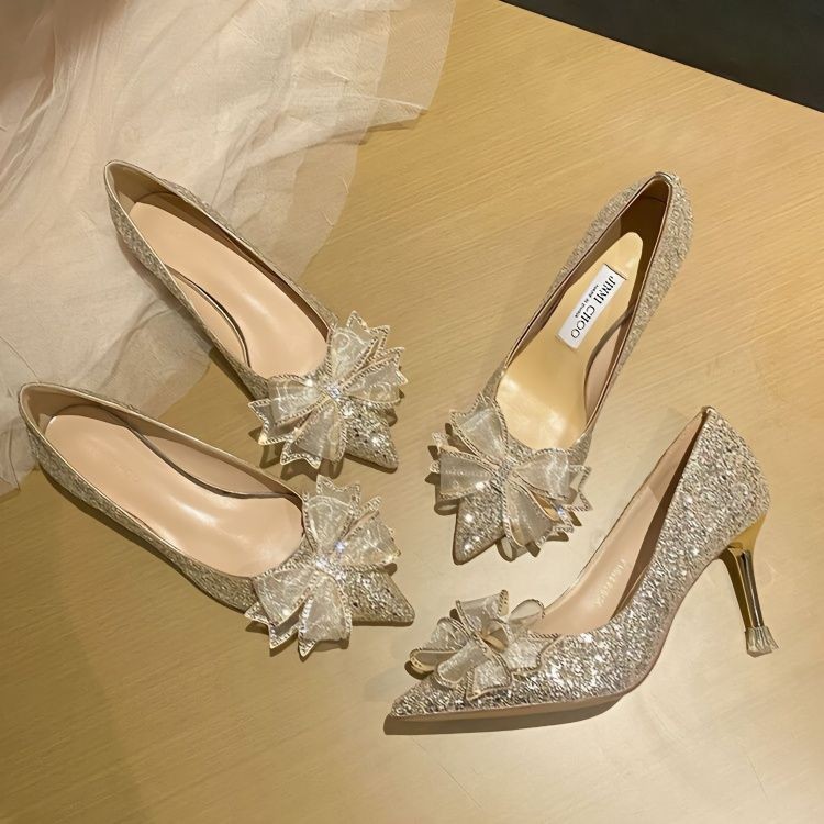 Bridal shoes#Bridesmaid shoes#Banquet high heels#Sequined Crystal Pumps#Wedding Shoes