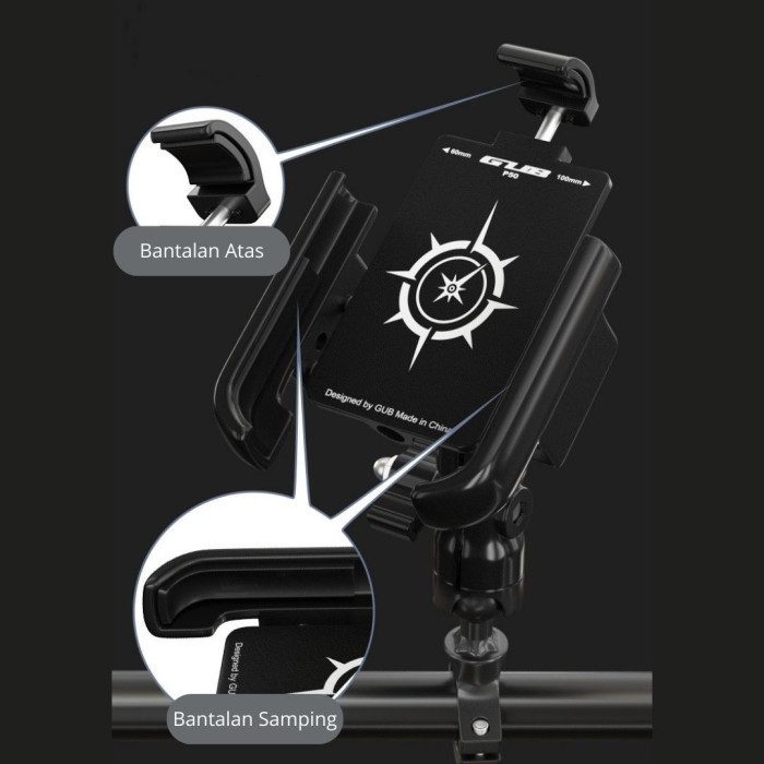 GUB P50 Holder HP Motor Full Besi Stang Spion Dudukan Tempat Handphone