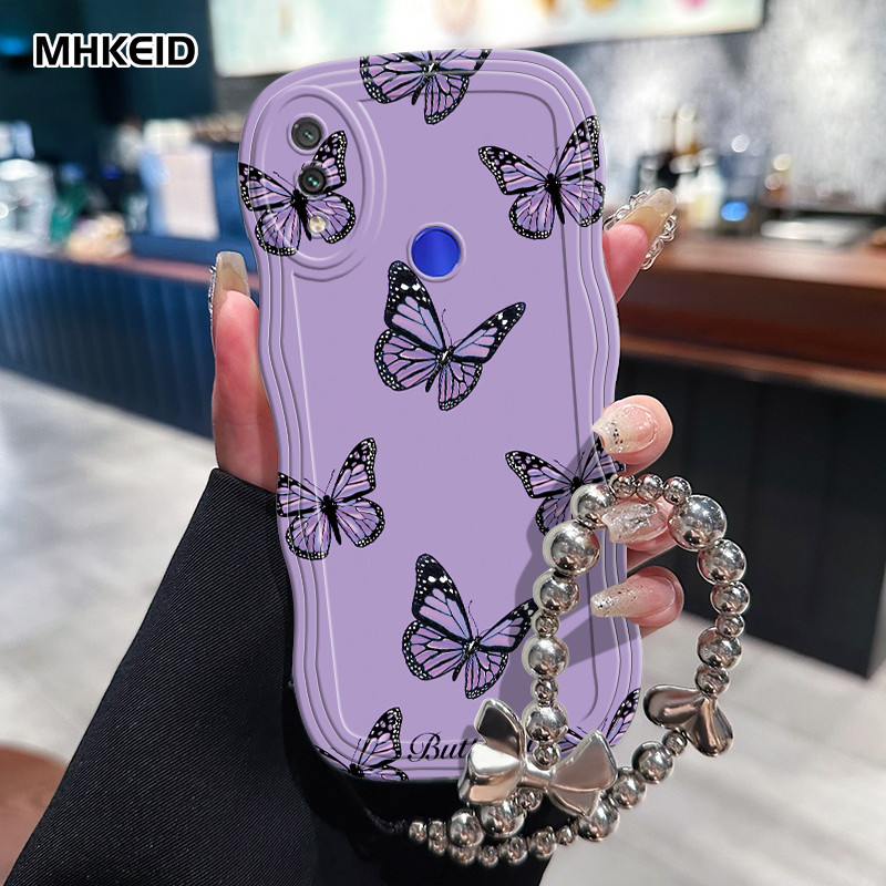 MHKEID Casing Hp Untuk Xiaomi Redmi Note 7 Note 7s Note 7 Pro Case HP Casing cantik model kupu-kupu 
