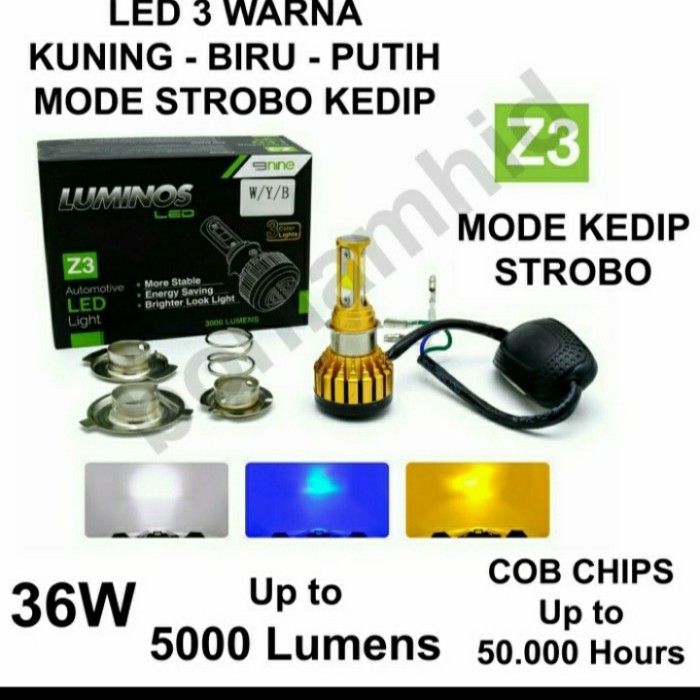lampu motor LED luminos 3 warna Z3 H6 H4