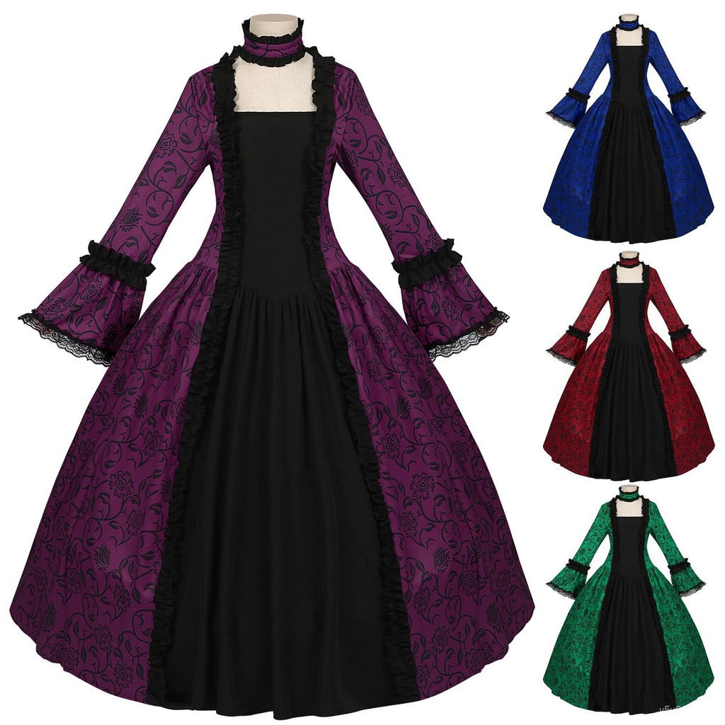 Amazon AliExpress Medieval Vintage Court Print Dress Victoria Court Dress Halloween 88XK
