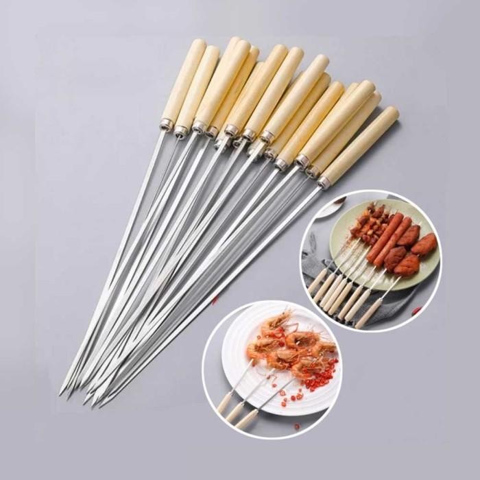 Tusuk Sate Stainless Steel 50 Pcs 34Cm Gagang Besi Tebal Anti Lengket