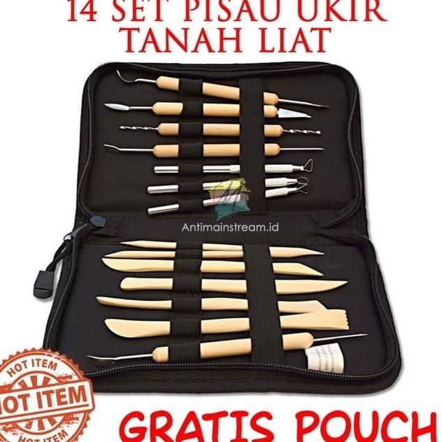 Set 14 Pisau Ukir Pahat Kayu, Clay, Tanah Liat, Besi Bonus Pouch