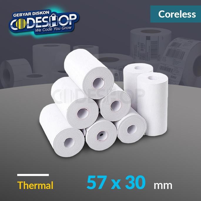 

(1 Dus) Kertas Struk Kasir Thermal 57 X 30 Mm Coreless Printer 58Mm Original Dan Terpercaya