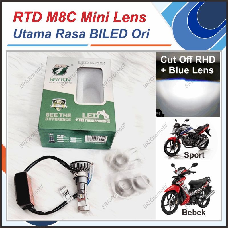 LAMPU UTAMA DEPAN RTD M8C MINI PROJI RASA BILED MOBIL MOTOR 35W BLUE LENS CUT OFF RHD H4 H6 H7 SUPER