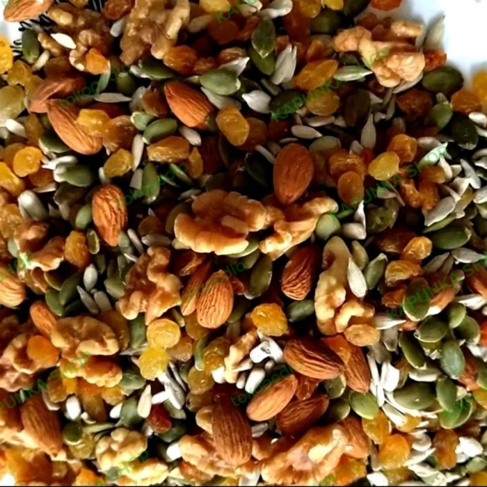 

Trailtrail Mix (Sunflower, Pumpkin Seeds, Almond, Raisin,Walnut 500Grm Barangbaru