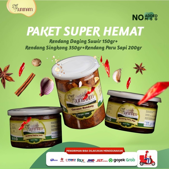 

Rendang Uninam Paket Daging Suwir, Paru, Singkong Terbaik