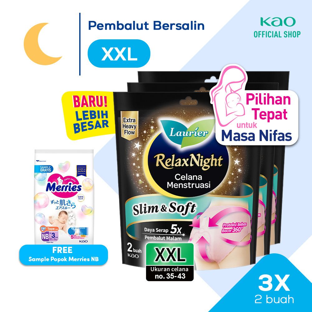 Laurier Relax Night Pants Celana Menstruasi Slim & Soft XXL Bisa Untuk Masa Nifas Triplepack