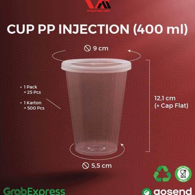 [ 500 Pcs ] Cup Injection 400Ml - Gelas Plastik Boba 14Oz - Wingoh